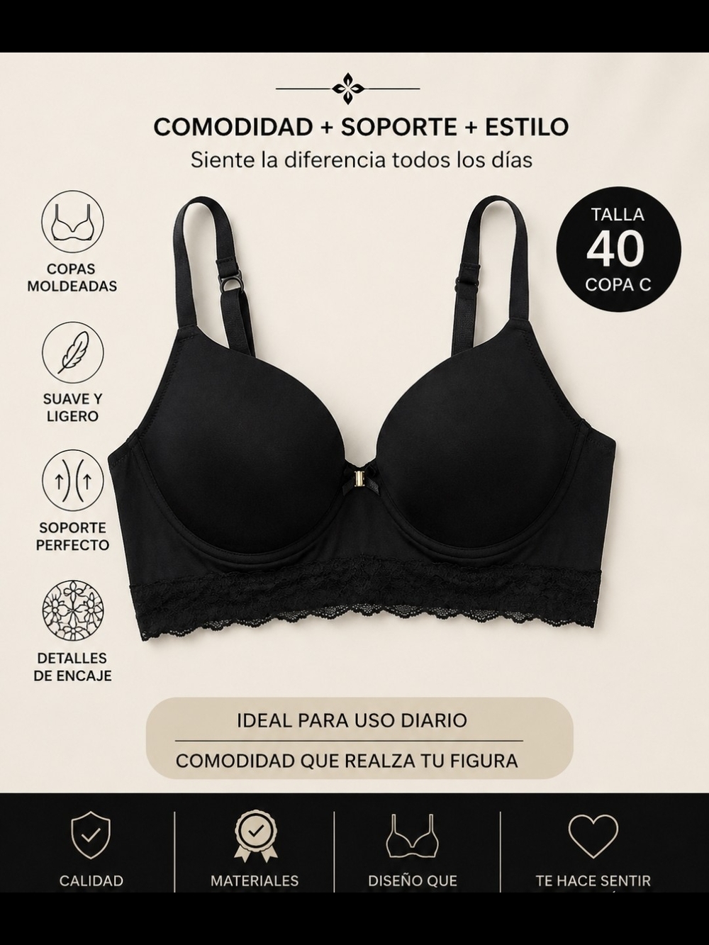 Daisy Fuentes Black Lace-Trim Everyday T-Shirt Bra